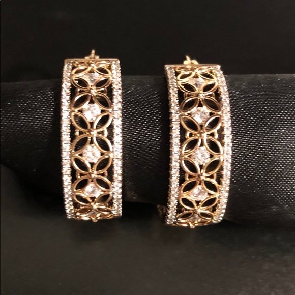 COPY - Swarovski 18k Gold-Plated Filigree Hoop Earrings - Picture 1 of 7